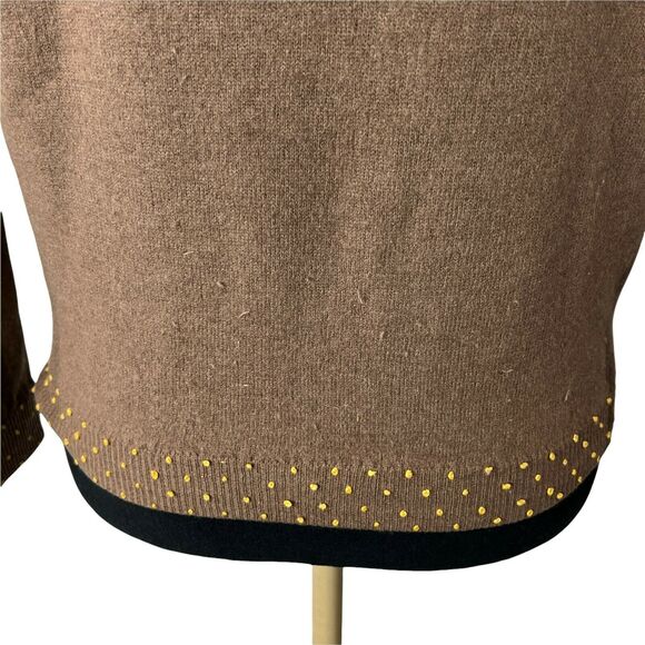 Vintage Knit Cardigan Dark Brown Wool Blend Hand Embroidered‎ Yellow Flowers S/M - Picture 12 of 12
